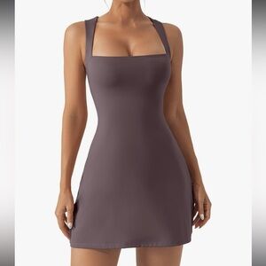 QINSEN Square Neck Bodice Dress Sleeveless Tank Top Stretch Flare Mini Dresses